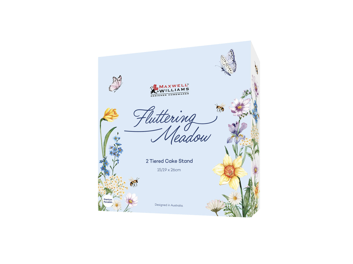 MW Fluttering Meadow 2 Tiered Cake Stand 15/19x26cm Gift Boxed