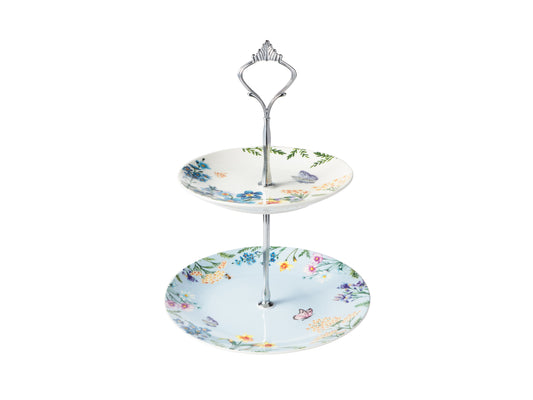 MW Fluttering Meadow 2 Tiered Cake Stand 15/19x26cm Gift Boxed