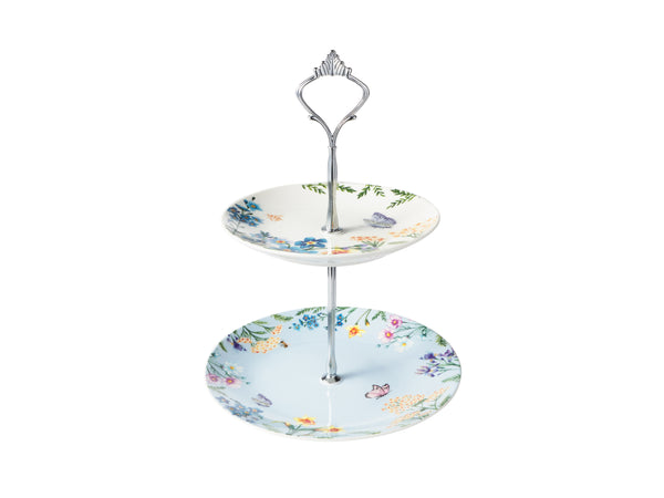 MW Fluttering Meadow 2 Tiered Cake Stand 15/19x26cm Gift Boxed