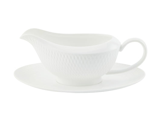 MW White Basics Diamonds Gravy Boat & Saucer 480ML Gift Boxed