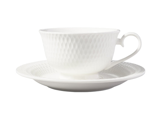 MW White Basics Diamonds Footed Cup & Saucer 200ML