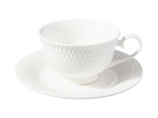 MW White Basics Diamonds Footed Cup & Saucer 200ML