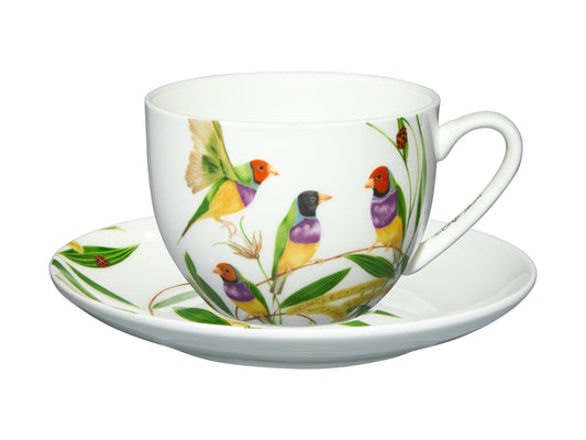 Maxwell & Williams Eloise Short Lyric Cup & Saucer 240ml Gouldian Finch Gift Boxed