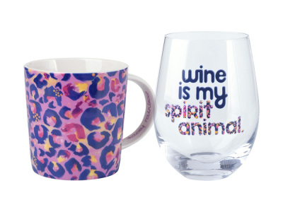 Maxwell & Williams Kasey Rainbow Wild at Heart Mug & Glass Set Leopard Lilac  500ml