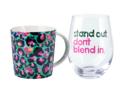 Maxwell & Williams Kasey Rainbow Wild at Heart Mug & Glass Set Leopard Emerald  500ml