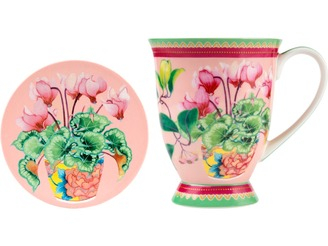 Maxwell & Williams Gabby Malpas Jardin Mug & Coaster Set 300ML Cyclamen Gift Boxed