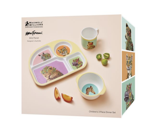 Maxwell & Williams Marini Ferlazzo Wild Planet Children's Bamboo 3pc Dinner Set Yellow Gift Boxed